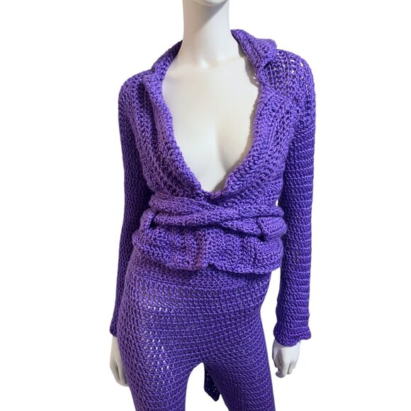 Vintage Handmade Knit Two Piece Set M Backless Flare Leg Rave Festival Resort - Picture 4 of 14